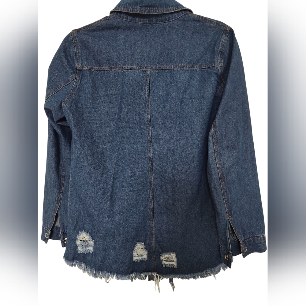 NWOT Adele Berto Distressed Denim Button-Up Shirt, M - Picture 2 of 3